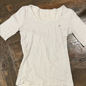 Tommy Hilfiger White and Black Dotted Short Sleeve Top